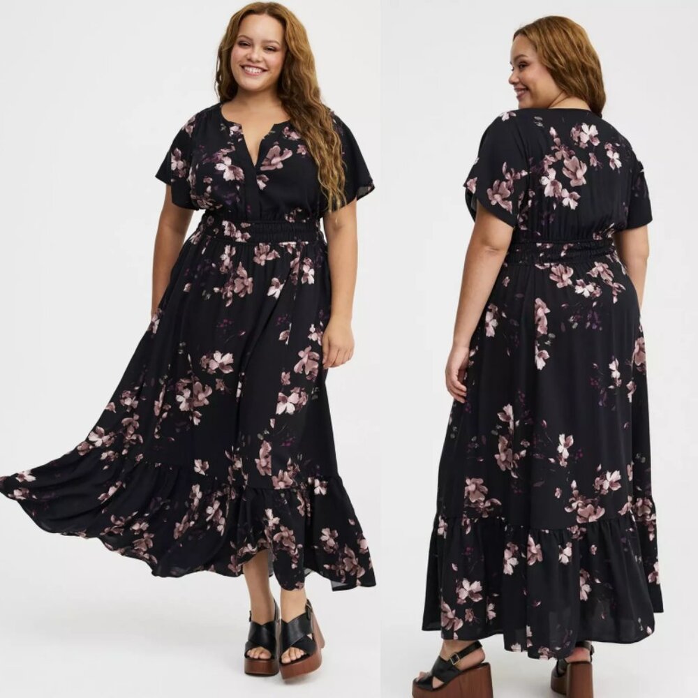 NWT Torrid 0 Y-Neck Smocked Waist Maxi Dress Large / 12
